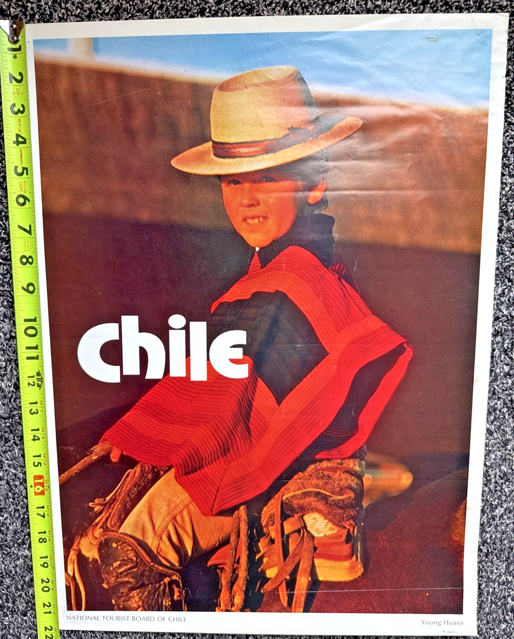 Chile Travel Poster 1970 Young Huaso Chilean Cowboy Boy South American Photo 22"